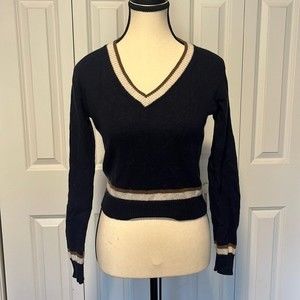Brandy Melville Navy and White V neck knitted crop Sweater, amazing condition